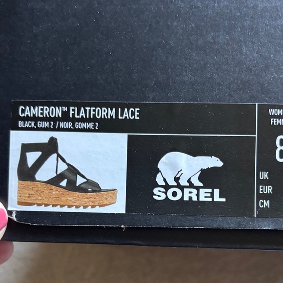 NIB Sorel Black and Tan Wedge Sandals Cameron - Picture 5 of 6